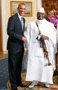 Barack Obama shakes hands with Gambia's Yahya AJJ Jammeh